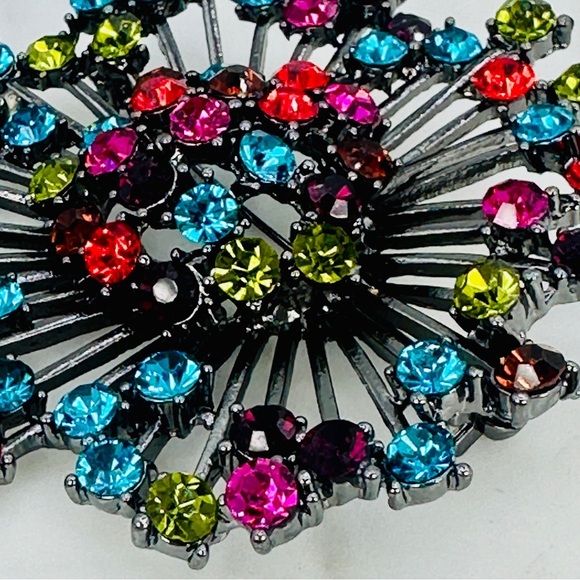 Vintage Multicolor Starburst  Brooch Pin Large Statement Glass Rhinestone 80s - Picture 9 of 9